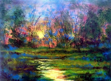 Artworks in 150 Subjects Painting - Summer Sunset Stream by Vadal garden decor scenery wall art nature landscape texture